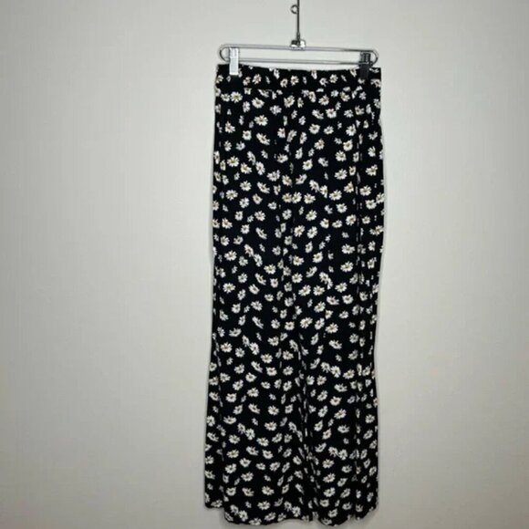 Wide Leg Flowy Pants Made in Italy Daisy Print on Black Small - Picture 2 of 9